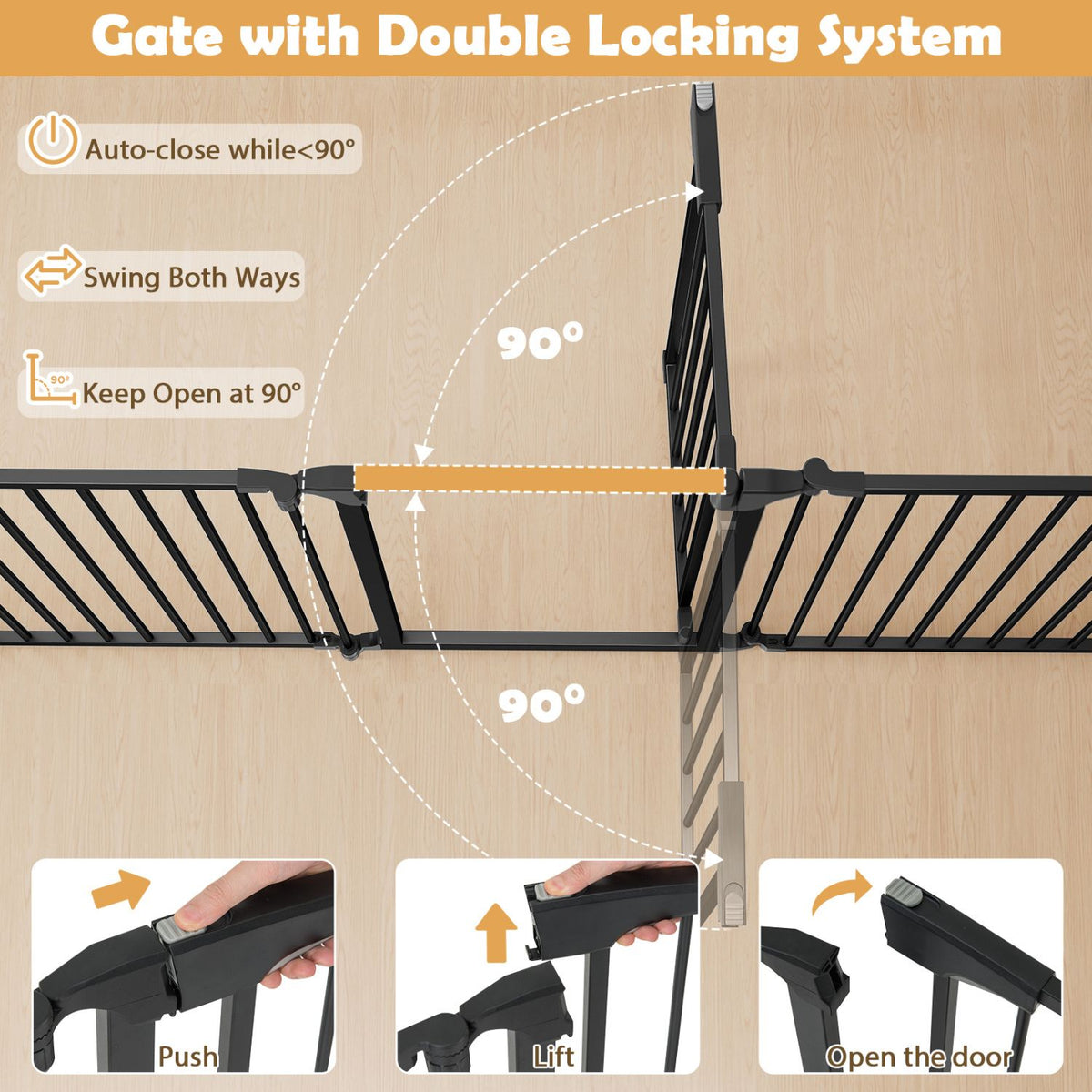 8-Panel Extra Wide Baby Gate Adjustable Pet Safety Fence with Auto-close Door