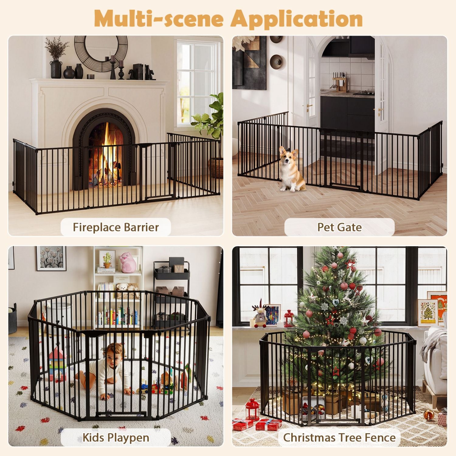 8-Panel Extra Wide Baby Gate Adjustable Pet Safety Fence with Auto-close Door