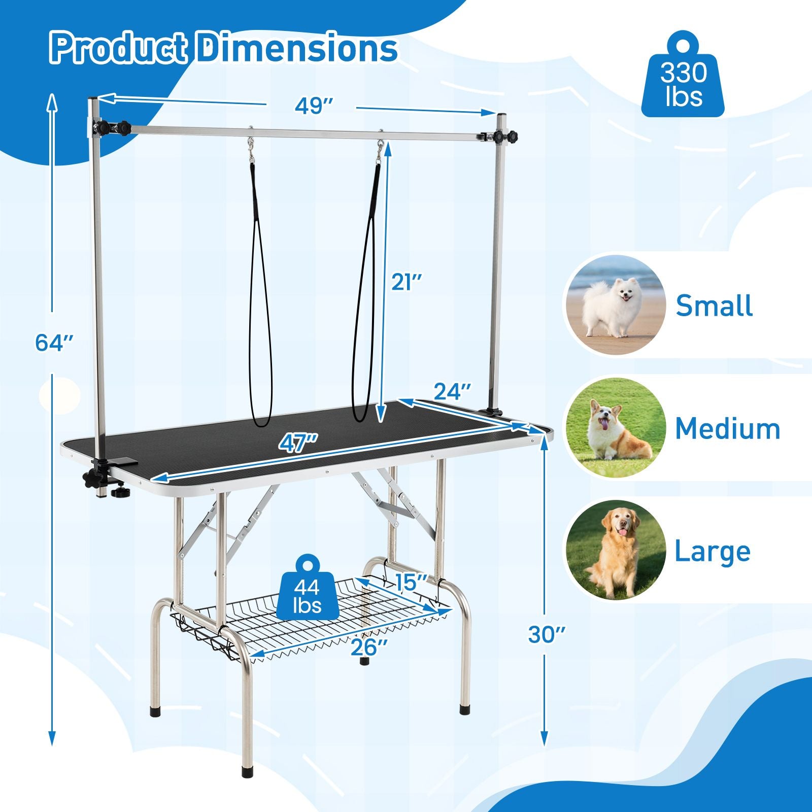 Foldable Dog Grooming Table with Height Adjustable Arms