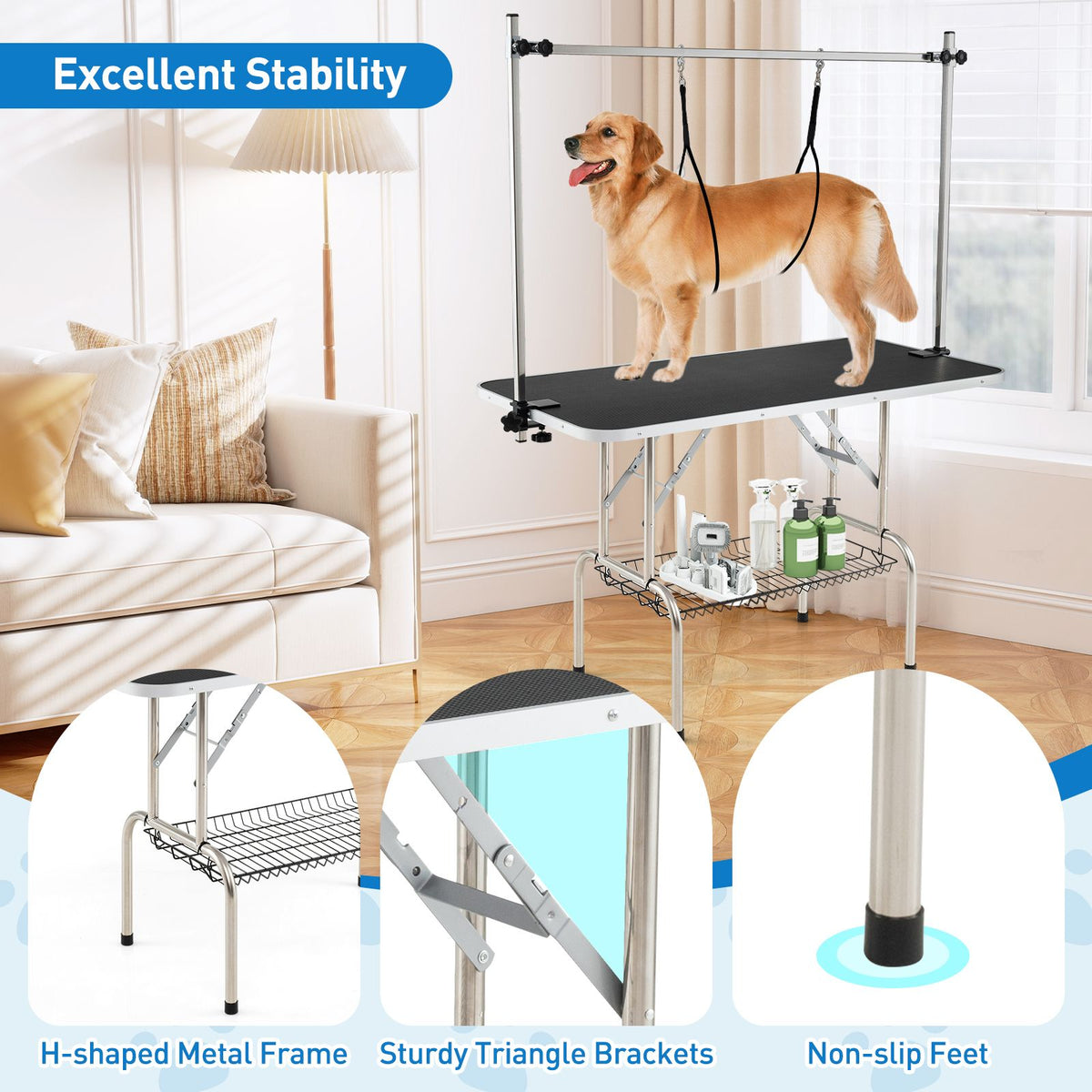 Foldable Dog Grooming Table with Height Adjustable Arms