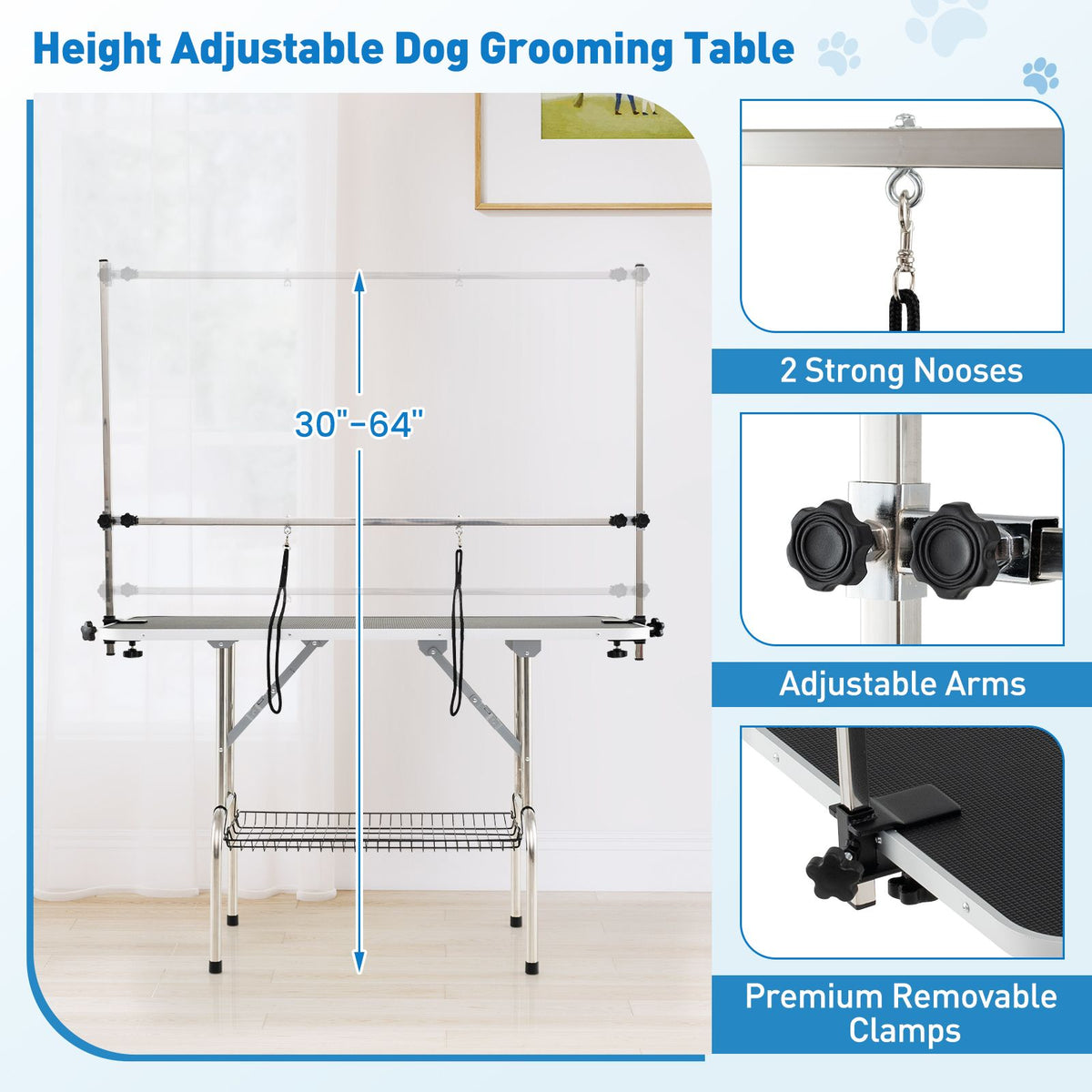 Foldable Dog Grooming Table with Height Adjustable Arms