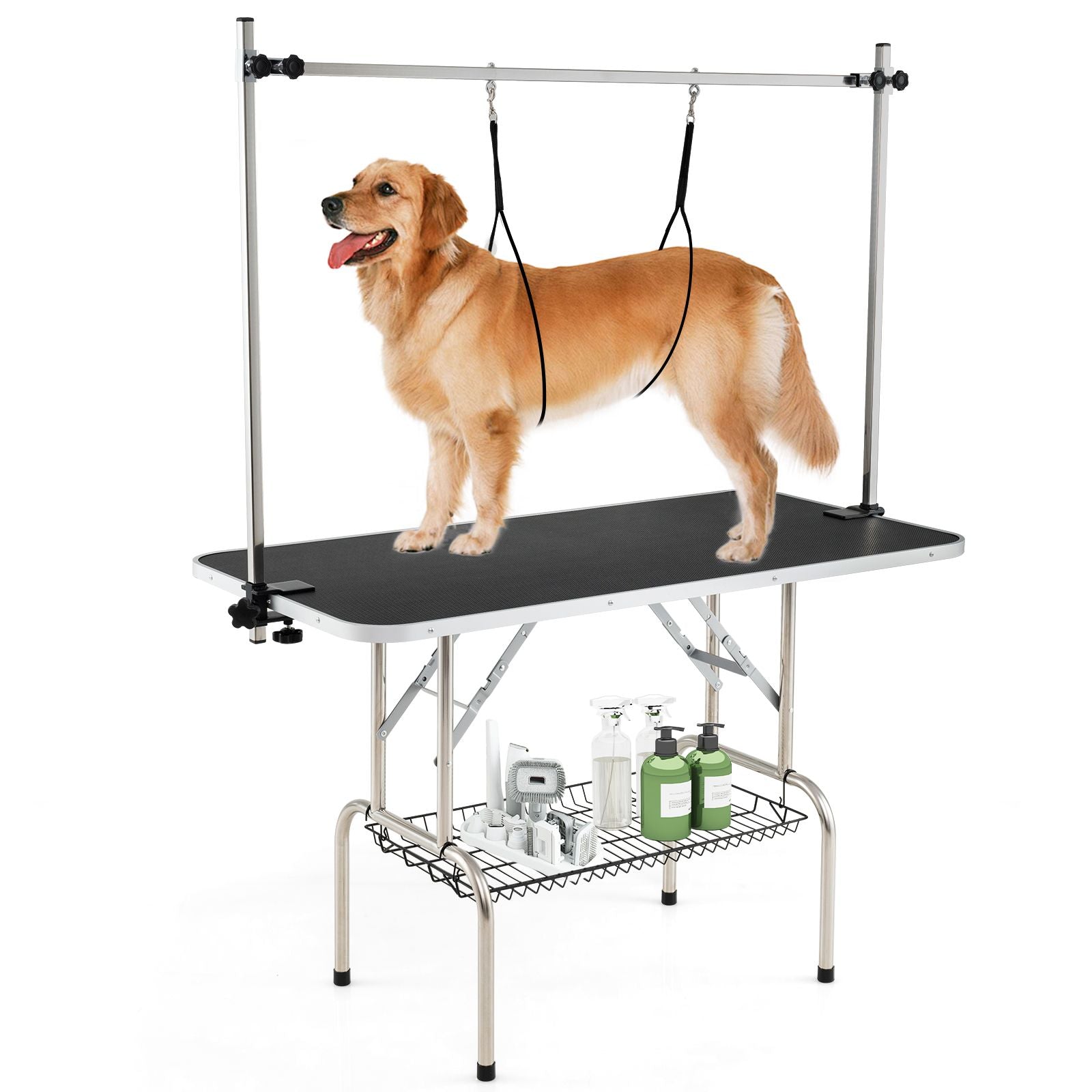 Foldable Dog Grooming Table with Height Adjustable Arms - Black