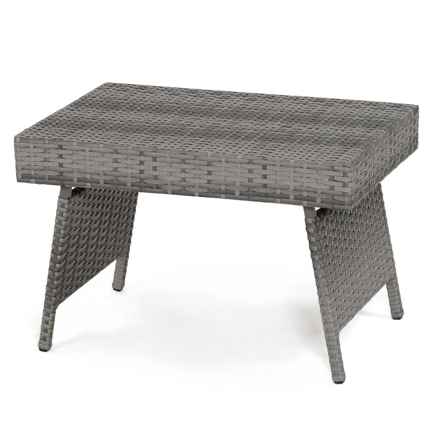 Folding Patio PE Rattan Side Coffee Table Garden Furniture - Gray
