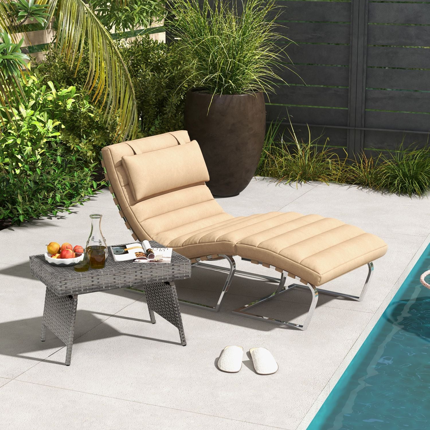 Folding Patio PE Rattan Side Coffee Table Garden Furniture