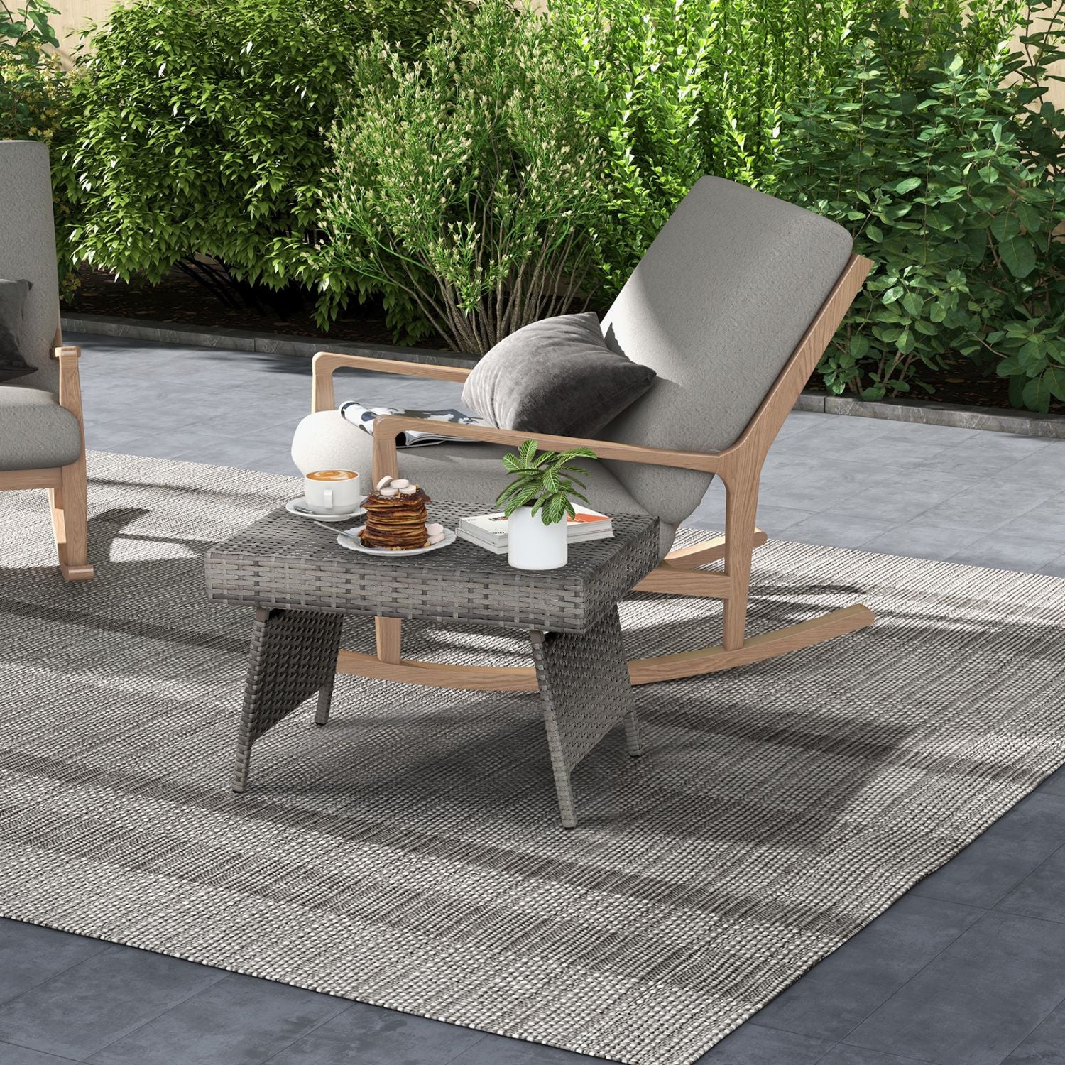 Folding Patio PE Rattan Side Coffee Table Garden Furniture