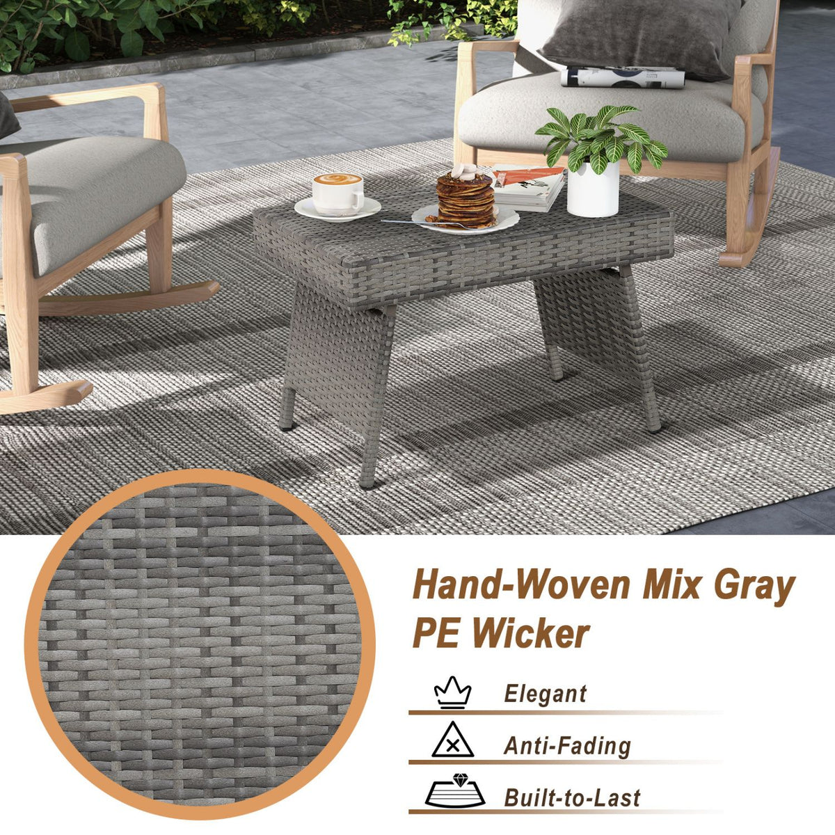 Folding Patio PE Rattan Side Coffee Table Garden Furniture