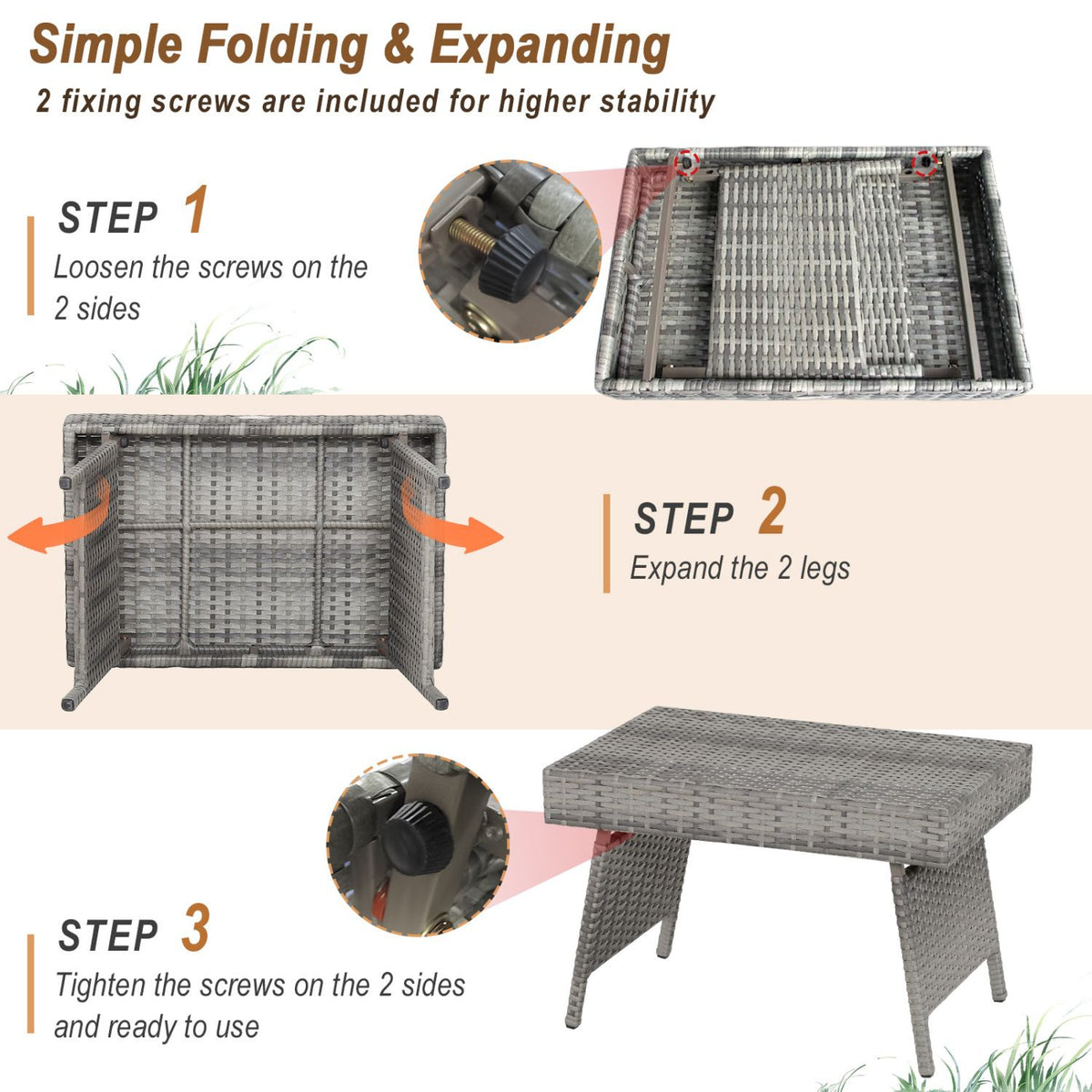 Folding Patio PE Rattan Side Coffee Table Garden Furniture