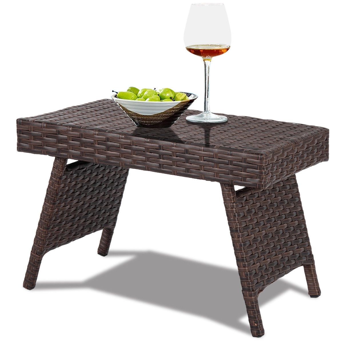 Folding Patio PE Rattan Side Coffee Table Garden Furniture
