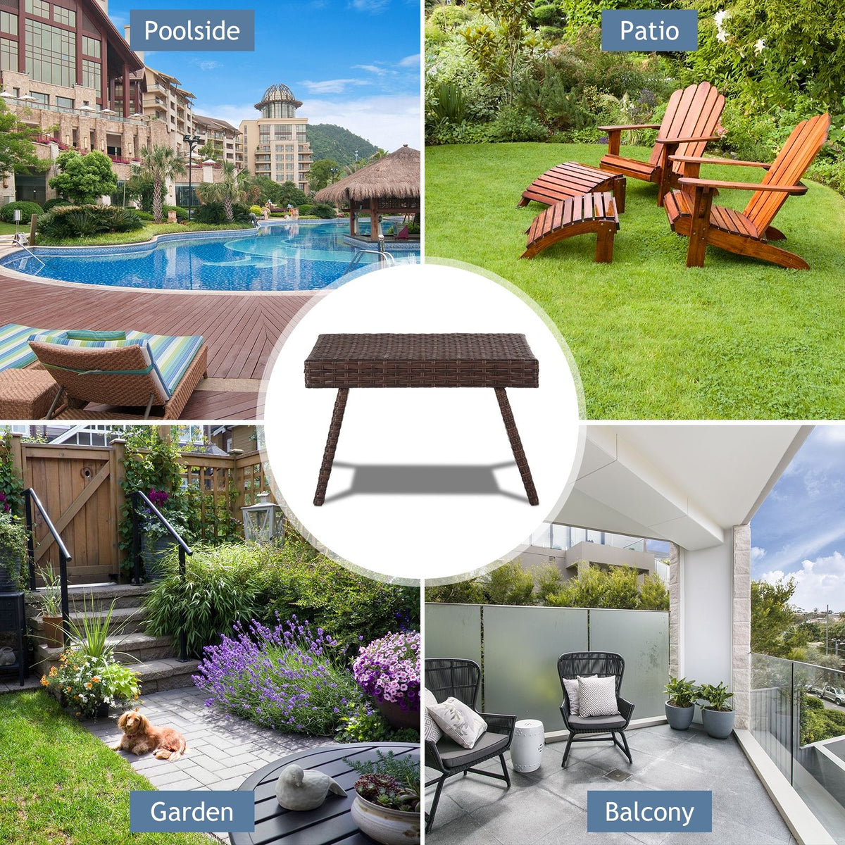 Folding Patio PE Rattan Side Coffee Table Garden Furniture