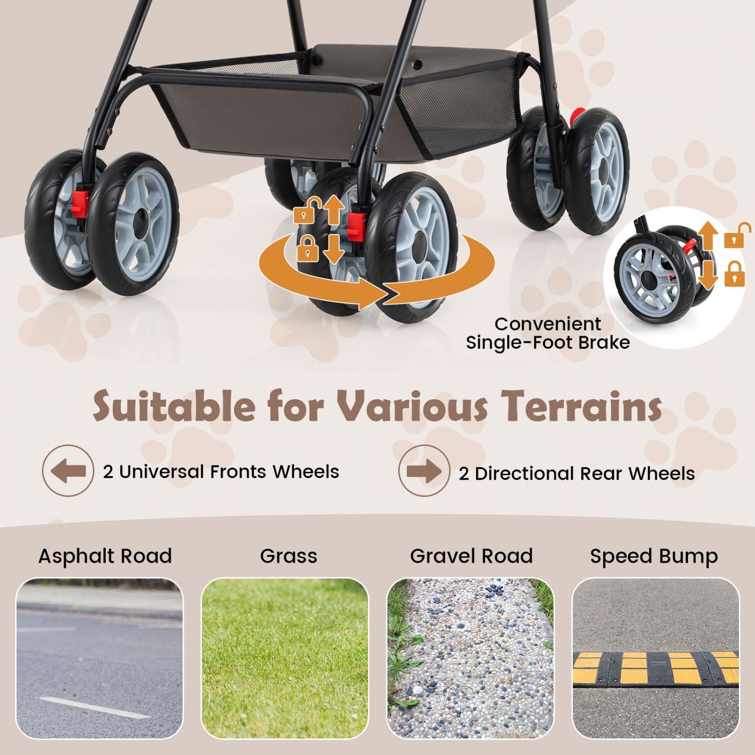 3 in 1 Pet Stroller with Removable Carrier up to 33 lbs