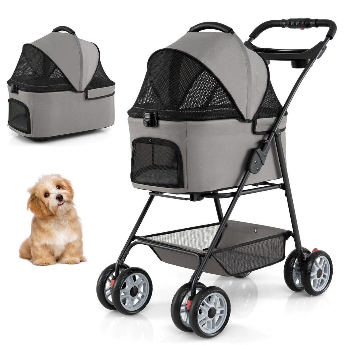 3 in 1 Pet Stroller with Removable Carrier up to 33 lbs - Gray