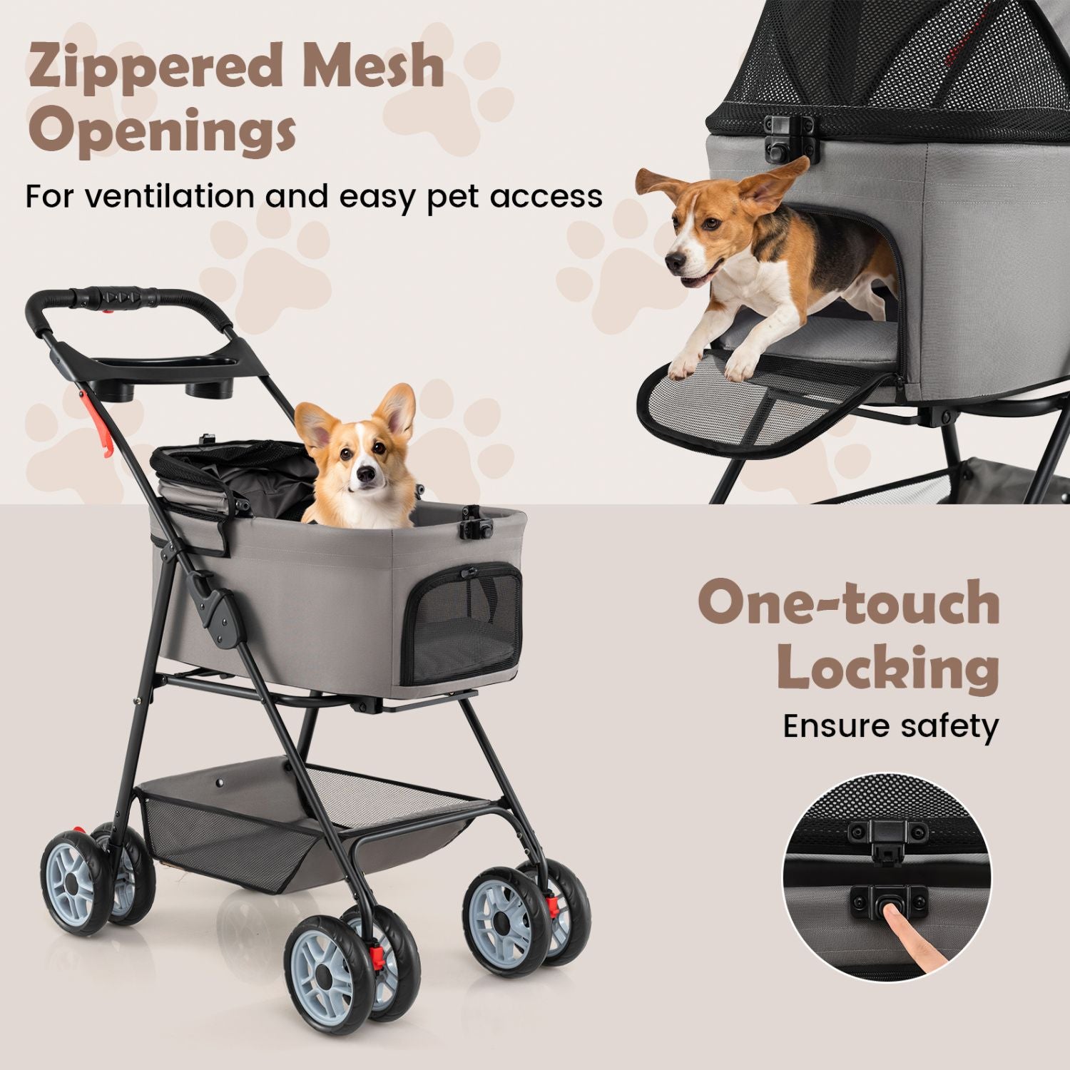 3 in 1 Pet Stroller with Removable Carrier up to 33 lbs