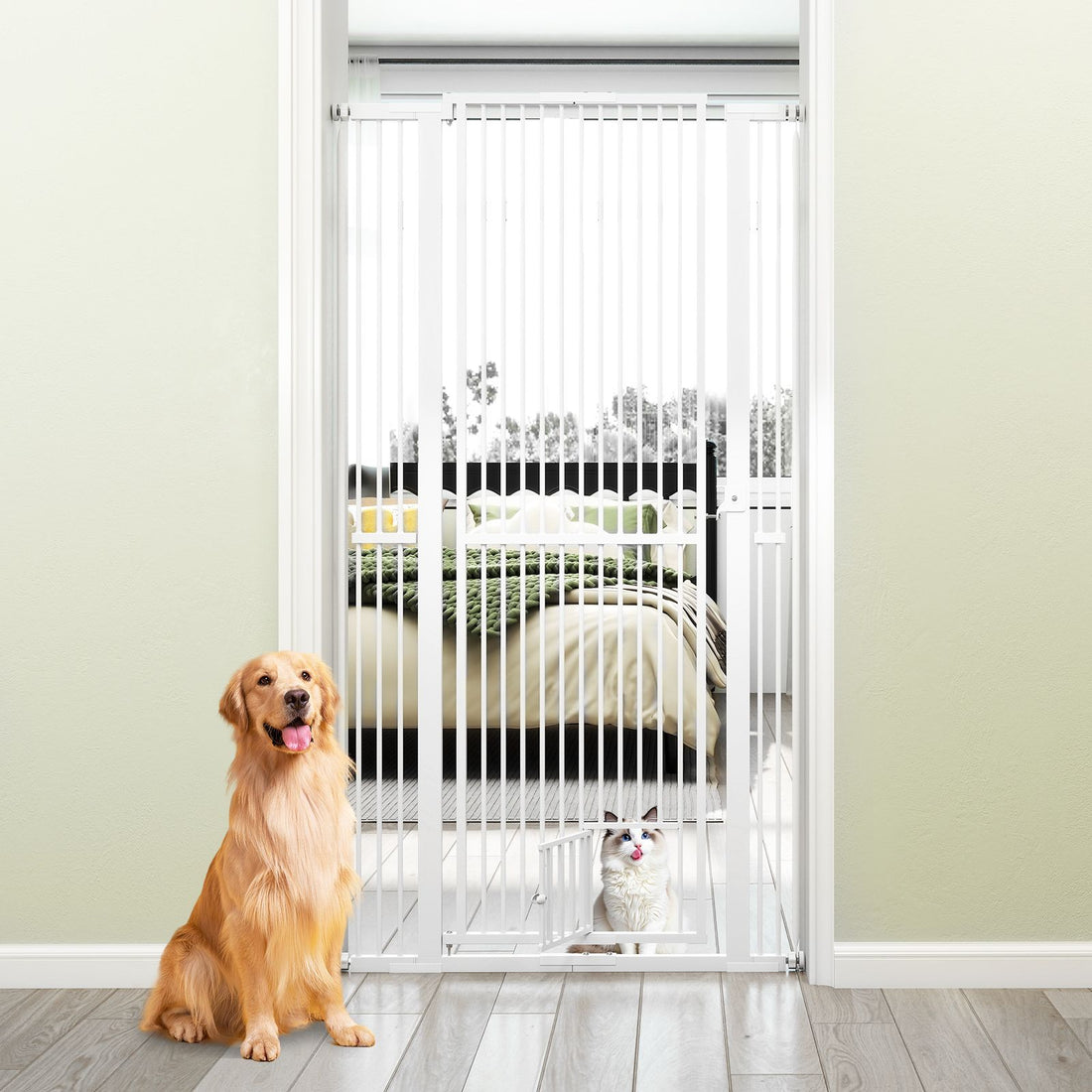 67.5" Extra Tall Pet Gate Heavy-Duty Metal Cat Gate with 30.5"-41" Wide Opening - White