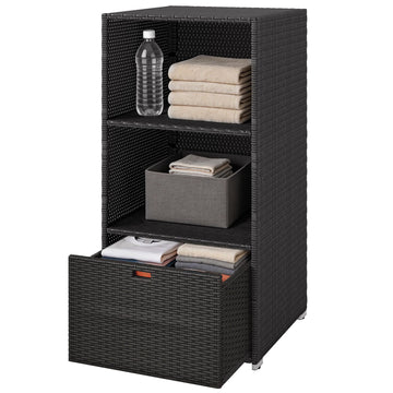 Outsunny Poolside Towel Rack with Shelves and Basket, Dark Brown