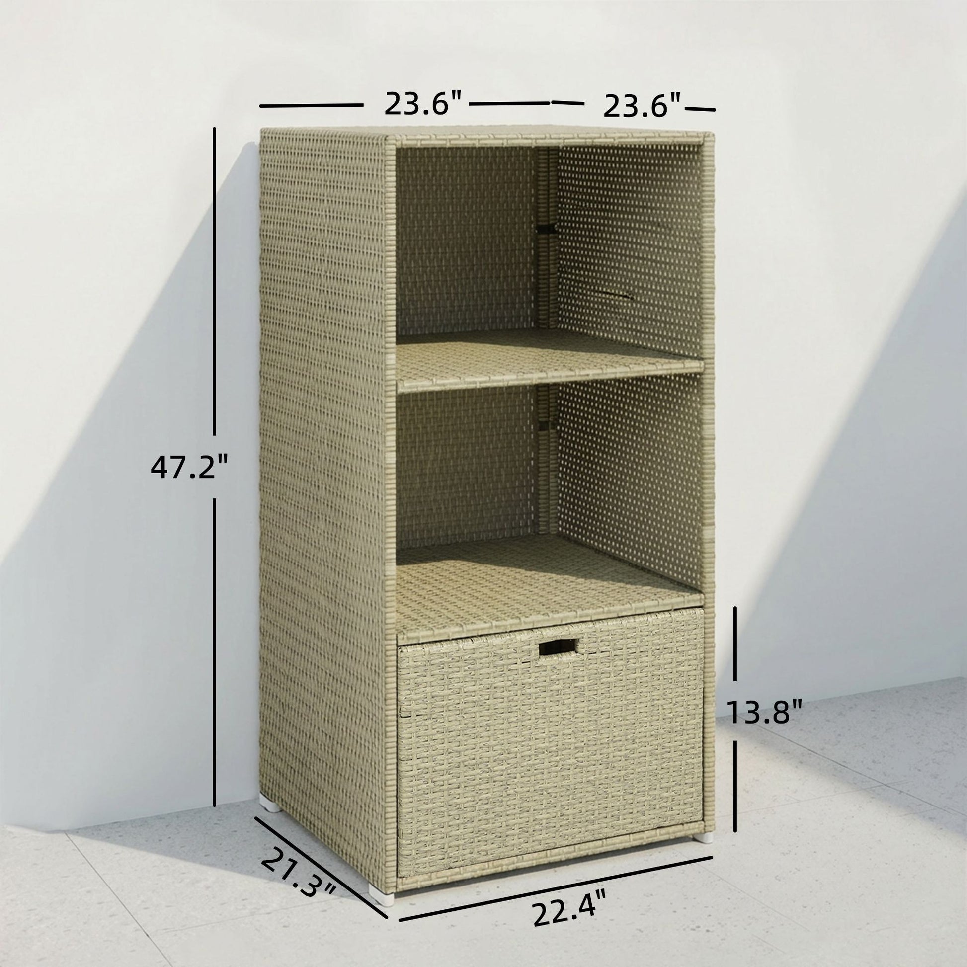 Outsunny Pool Towel Rack with 2 Shelves and Basket Drawer, Gray