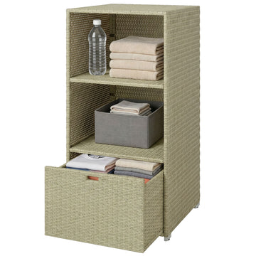 Outsunny Pool Towel Rack with 2 Shelves and Basket Drawer, Gray