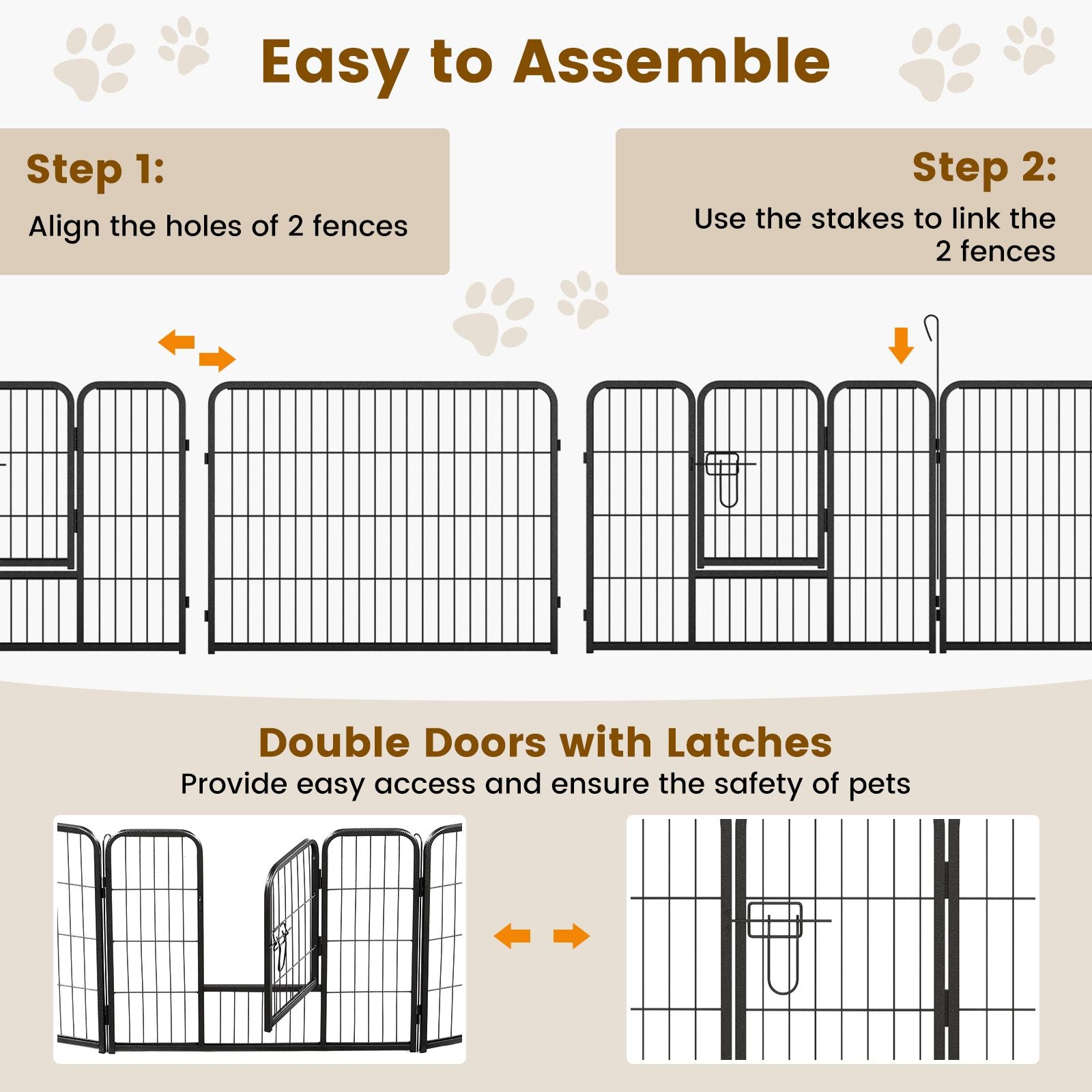 16 Panel 24/32/40 Inches Height Dog Playpen with Lock and Large Door