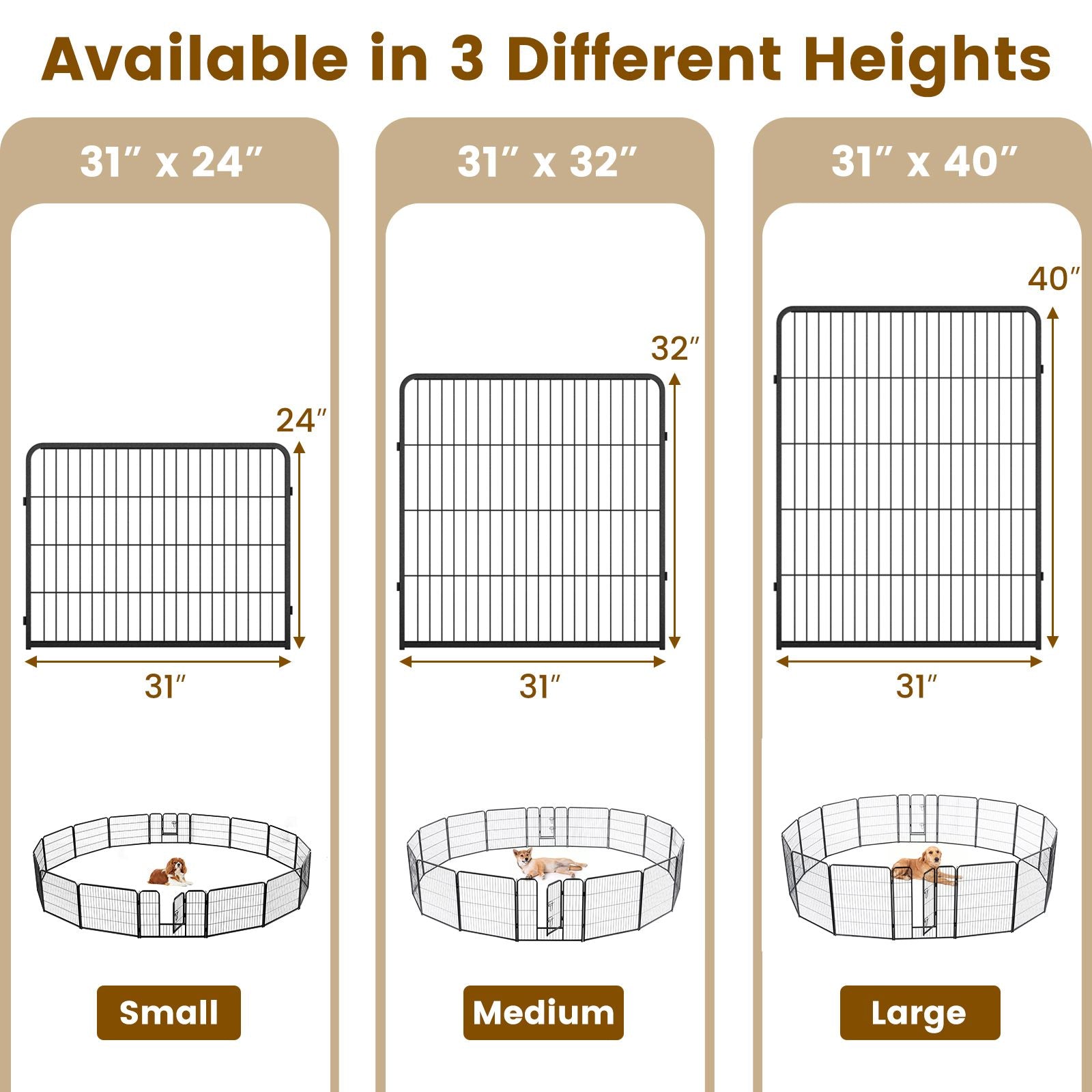 16 Panel 24/32/40 Inches Height Dog Playpen with Lock and Large Door