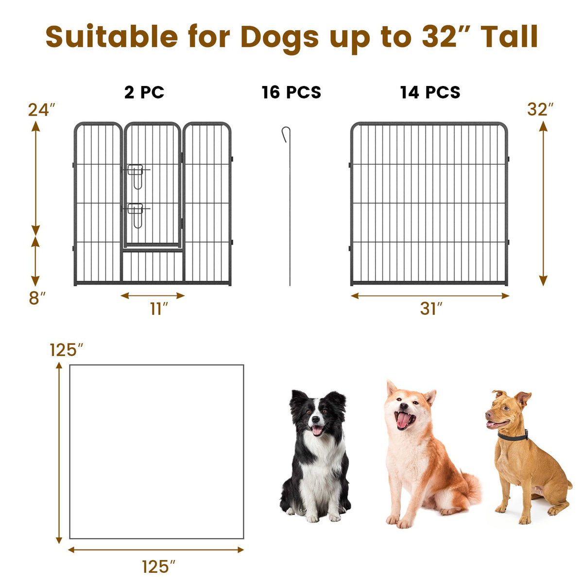 16 Panel 24/32/40 Inches Height Dog Playpen with Lock and Large Door