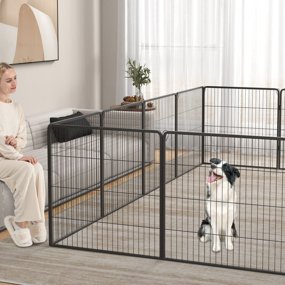 16 Panel 24/32/40 Inches Height Dog Playpen with Lock and Large Door
