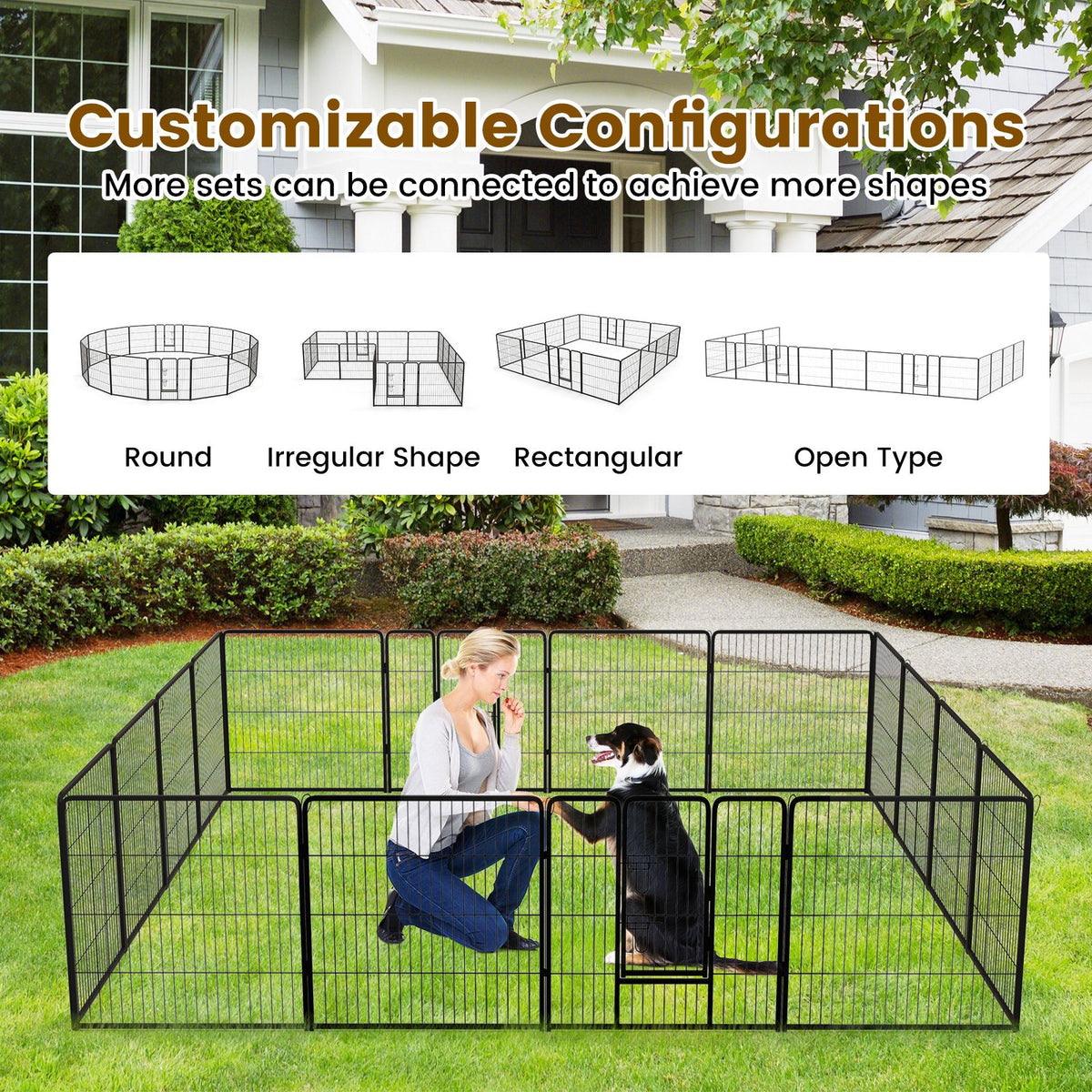 16 Panel 24/32/40 Inches Height Dog Playpen with Lock and Large Door