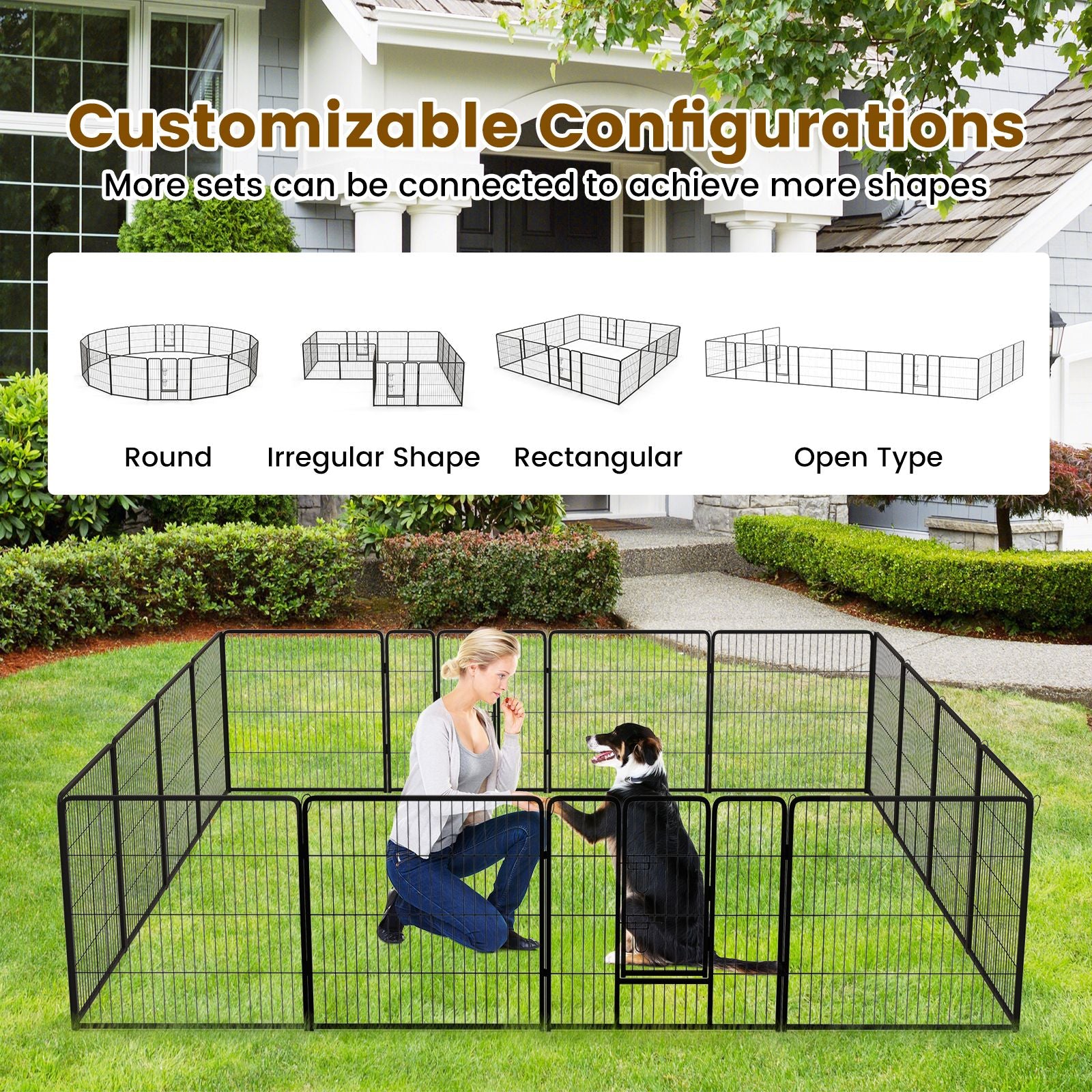 16 Panel 24/32/40 Inches Height Dog Playpen with Lock and Large Door