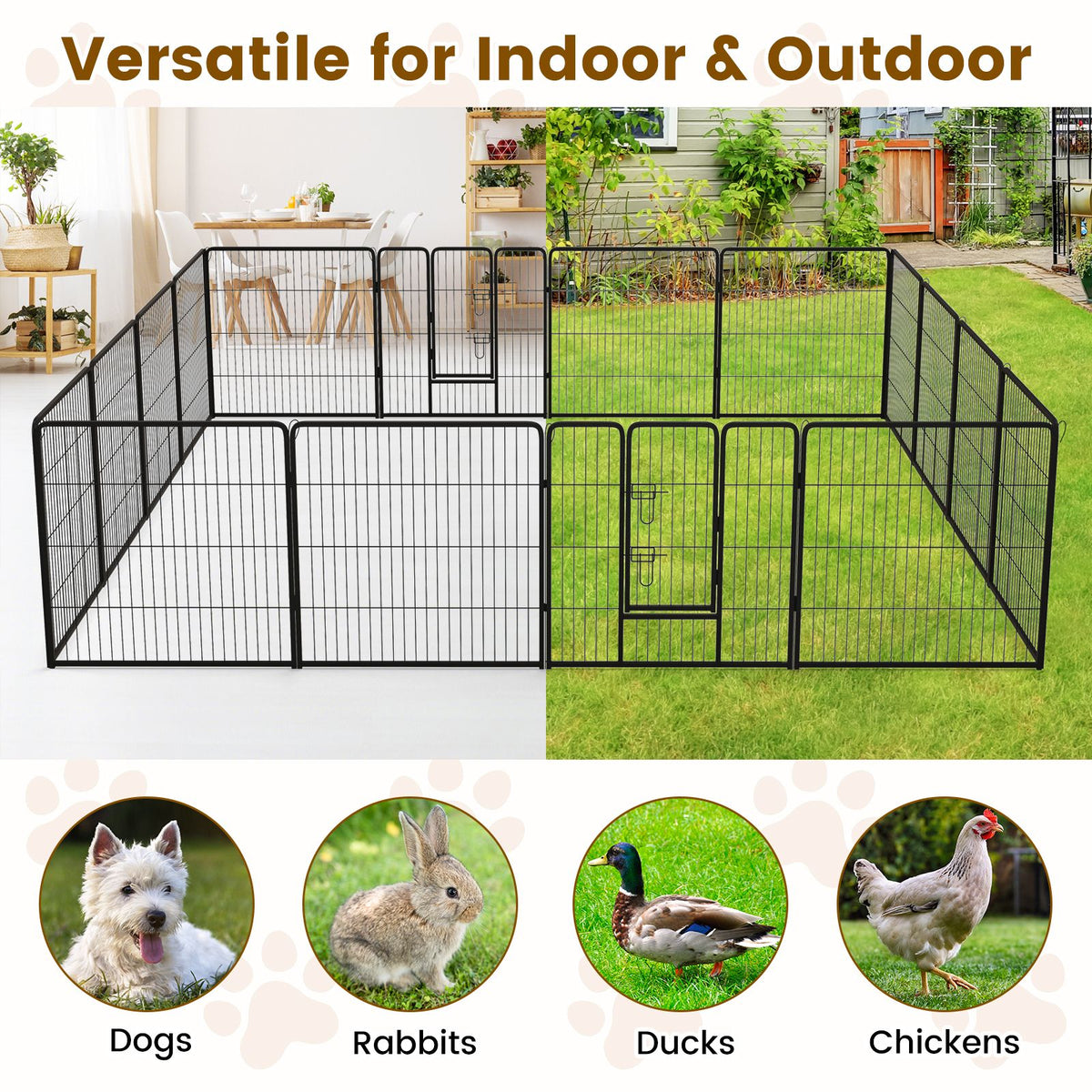 16 Panel 24/32/40 Inches Height Dog Playpen with Lock and Large Door
