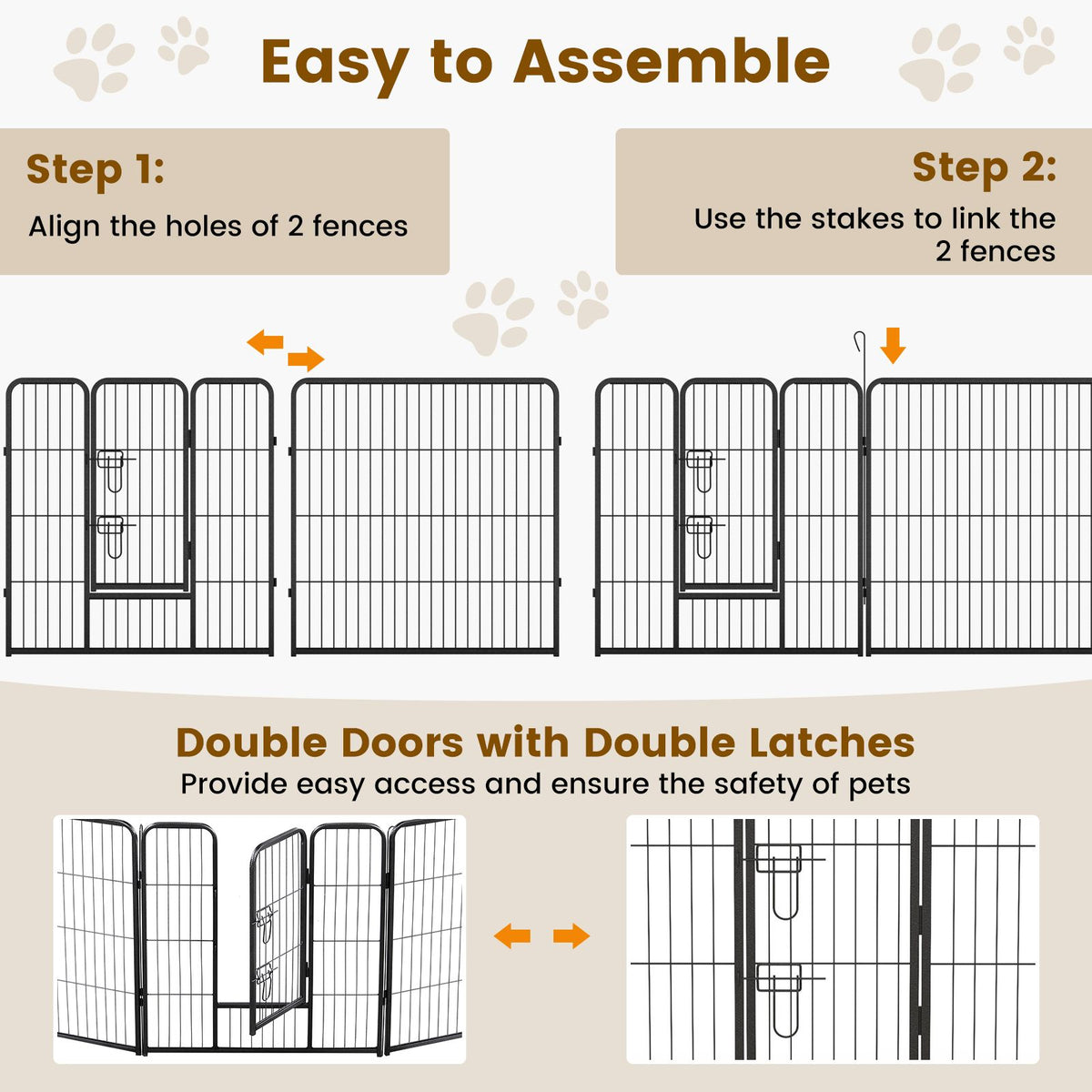 16 Panel 24/32/40 Inches Height Dog Playpen with Lock and Large Door