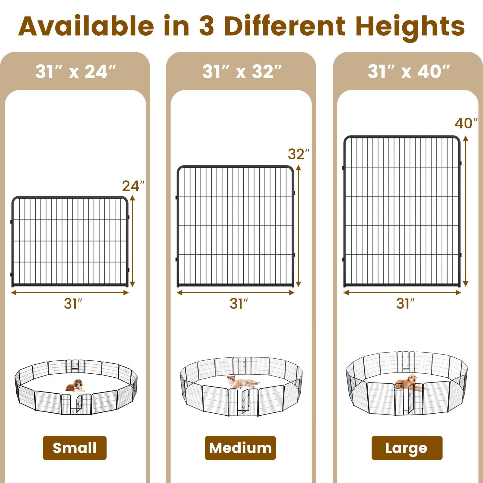 16 Panel 24/32/40 Inches Height Dog Playpen with Lock and Large Door