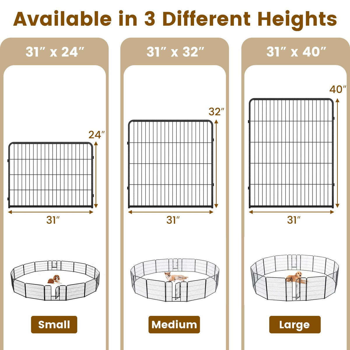 16 Panel 24/32/40 Inches Height Dog Playpen with Lock and Large Door