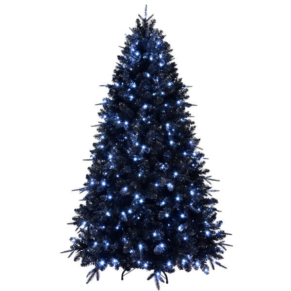 5ft Black Christmas Tree with 250 White LED Lights, 1076 Tips PE+PVC Artificial Tree for Halloween & Holiday Decor, Hinged Structure with Stable - product view 6