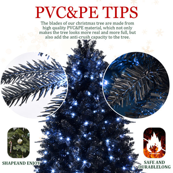 5ft Black Christmas Tree with 250 White LED Lights, 1076 Tips PE+PVC Artificial Tree for Halloween & Holiday Decor, Hinged Structure with Stable - product view 12