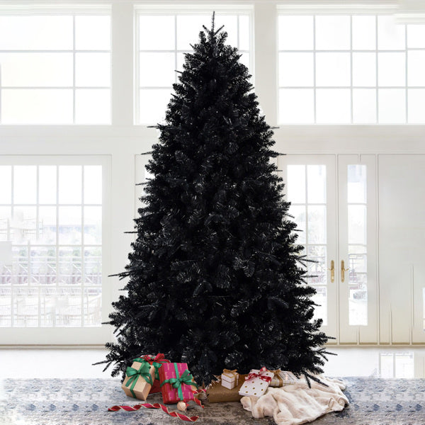 5ft Black Christmas Tree with 250 White LED Lights, 1076 Tips PE+PVC Artificial Tree for Halloween & Holiday Decor, Hinged Structure with Stable - product view 10