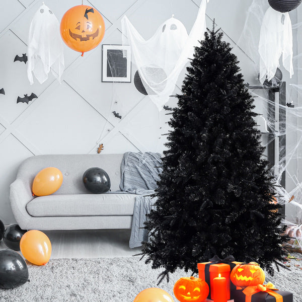 5ft Black Christmas Tree with 250 White LED Lights, 1076 Tips PE+PVC Artificial Tree for Halloween & Holiday Decor, Hinged Structure with Stable - product view 8