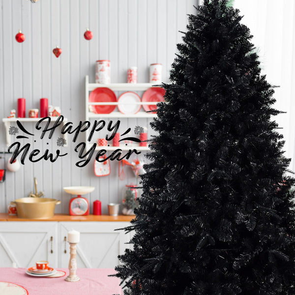 5ft Black Christmas Tree with 250 White LED Lights, 1076 Tips PE+PVC Artificial Tree for Halloween & Holiday Decor, Hinged Structure with Stable - product view 4