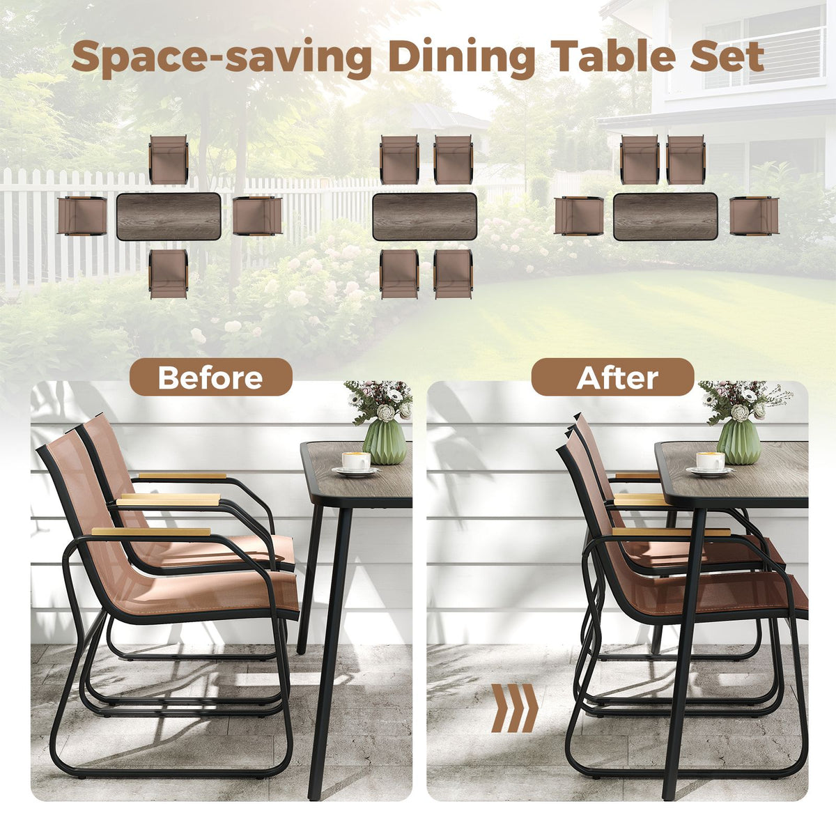 5 Pieces Patio Dining Set with Rectangular Table and Fabric Chairs
