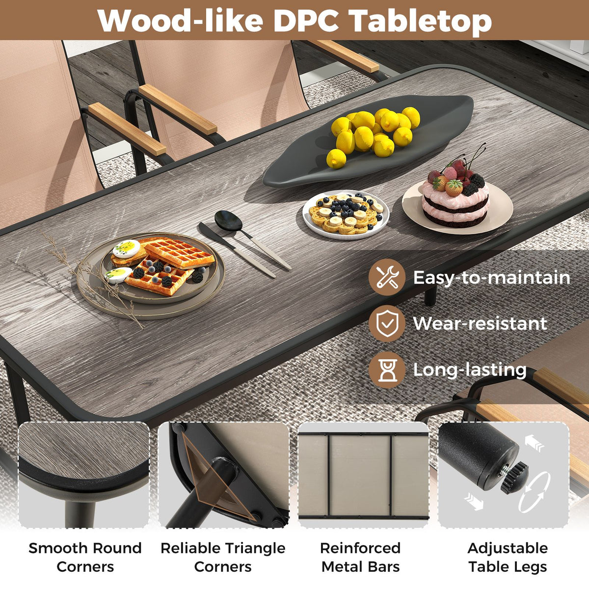 5 Pieces Patio Dining Set with Rectangular Table and Fabric Chairs
