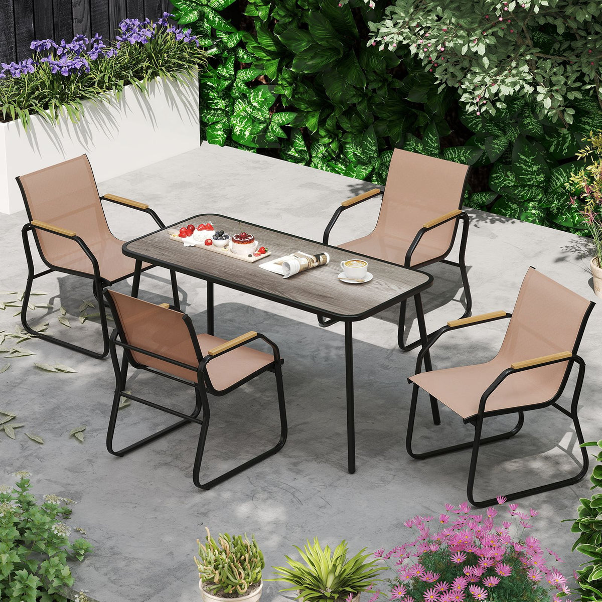 5 Pieces Patio Dining Set with Rectangular Table and Fabric Chairs