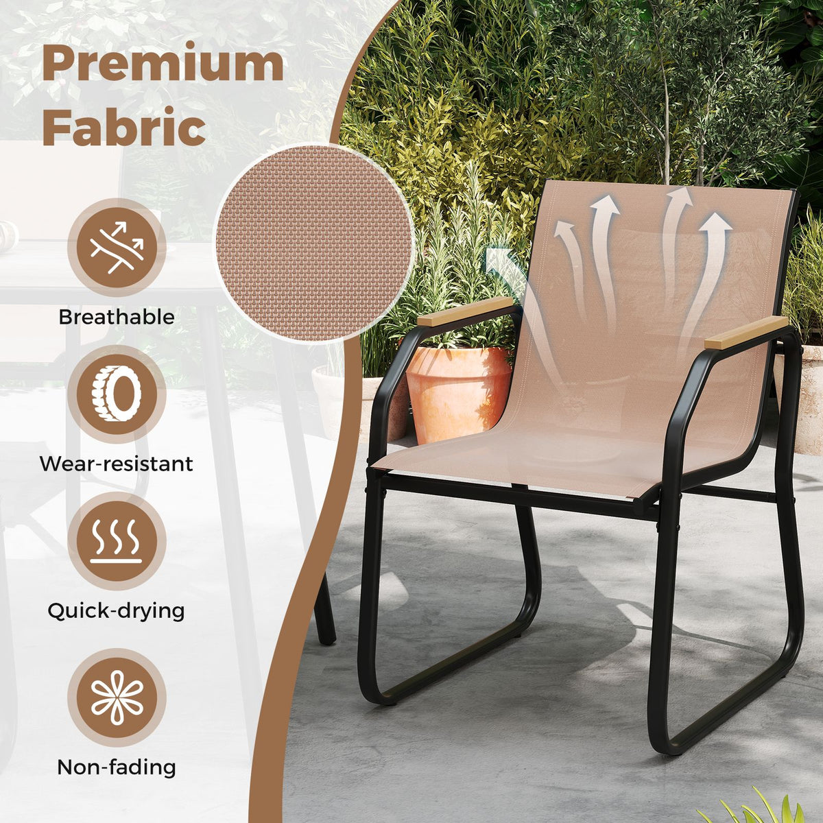 5 Pieces Patio Dining Set with Rectangular Table and Fabric Chairs
