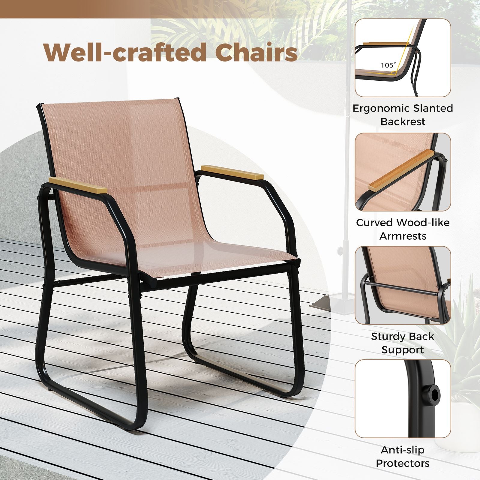 5 Pieces Patio Dining Set with Rectangular Table and Fabric Chairs
