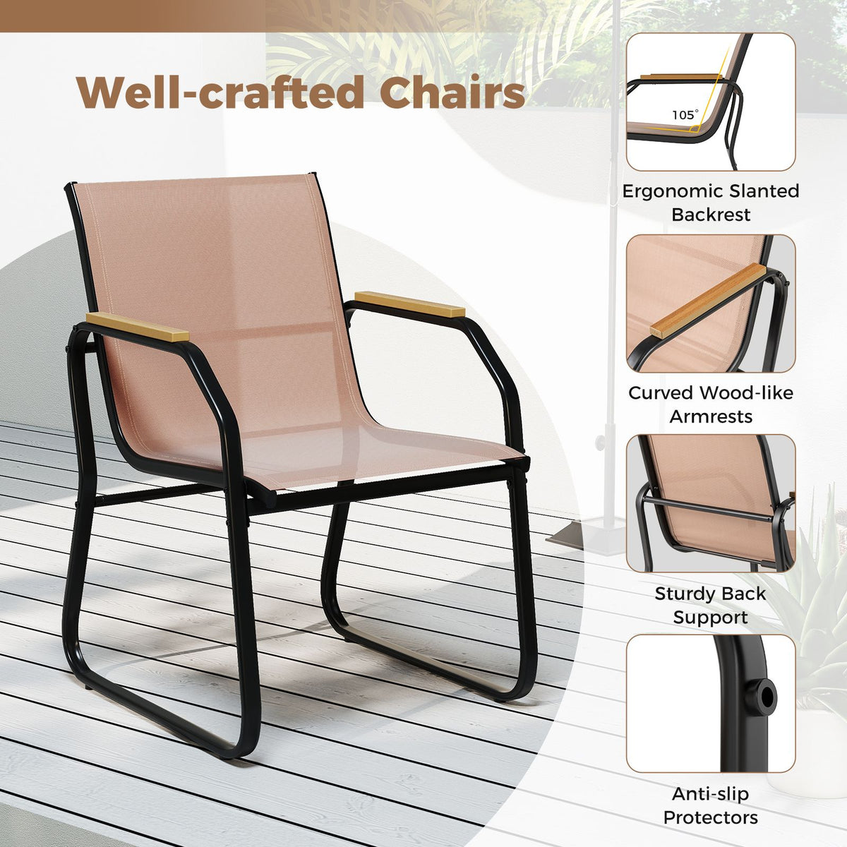 5 Pieces Patio Dining Set with Rectangular Table and Fabric Chairs