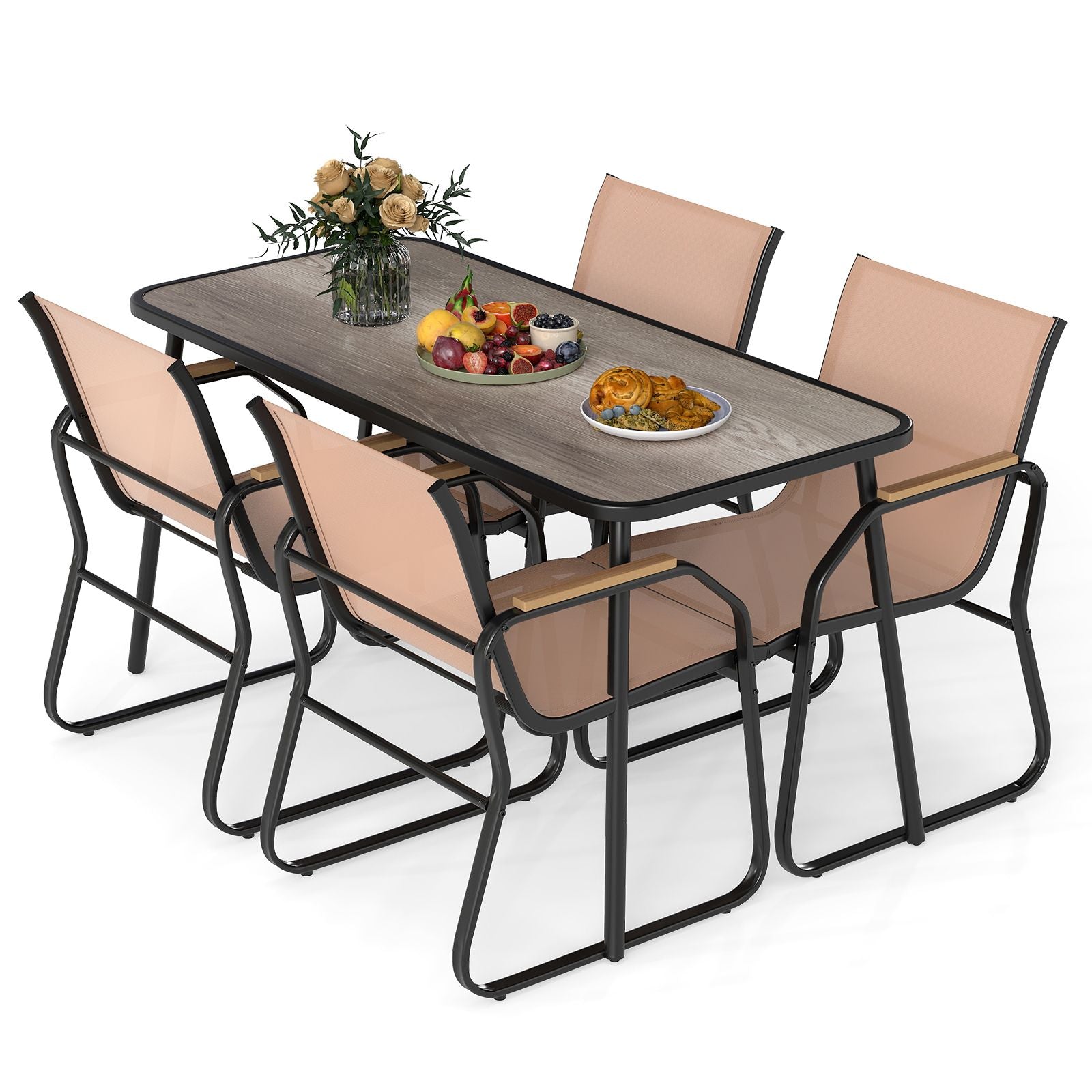 5 Pieces Patio Dining Set with Rectangular Table and Fabric Chairs