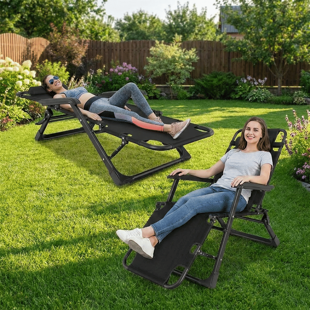 Adjustable Outdoor Folding Lounge Chair with Cup Holder - product view 2