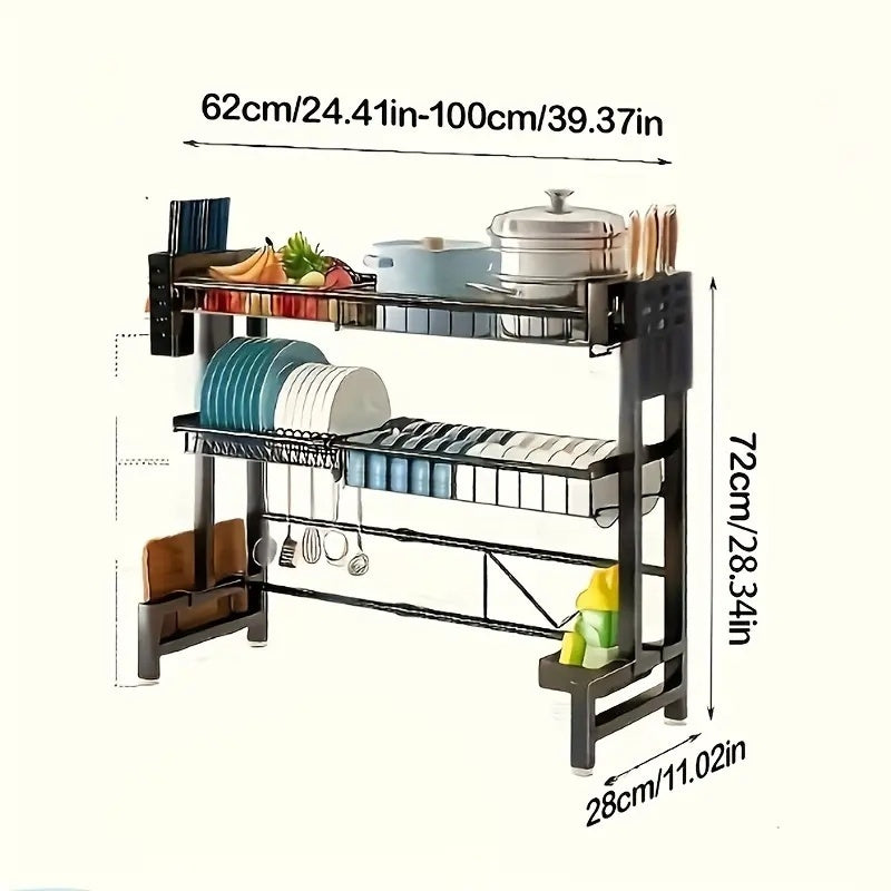Double-Tier Retractable Countertop Dish Drying Rack - product view 2