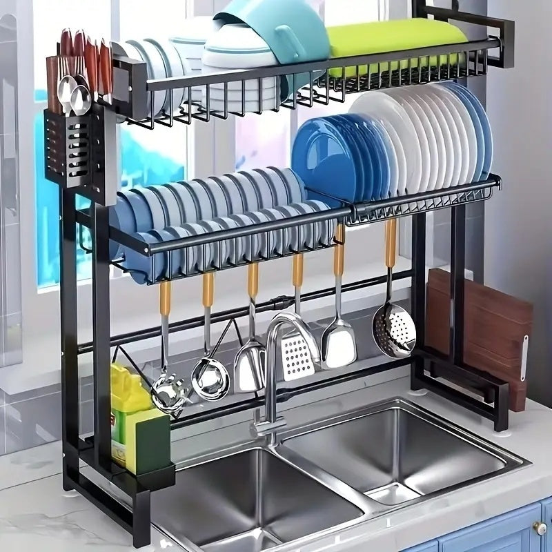 Double-Tier Retractable Countertop Dish Drying Rack