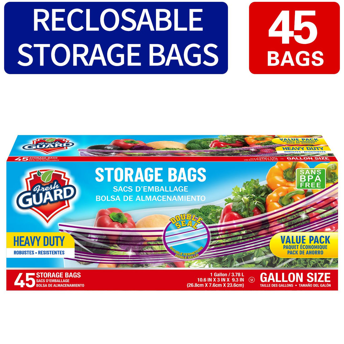 45-Count Heavy-Duty Reclosable Food Storage Bags