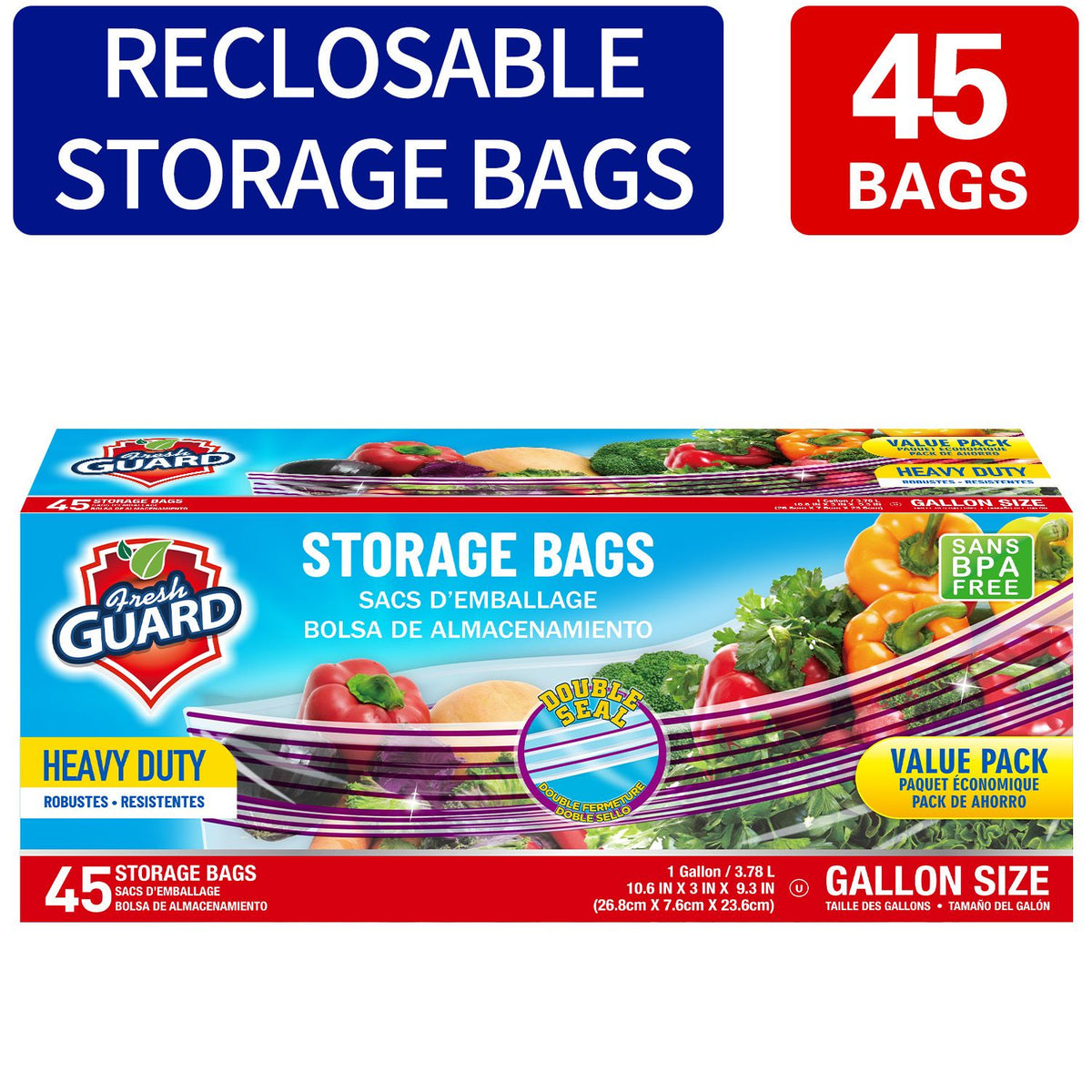 45-Count Heavy-Duty Reclosable Food Storage Bags