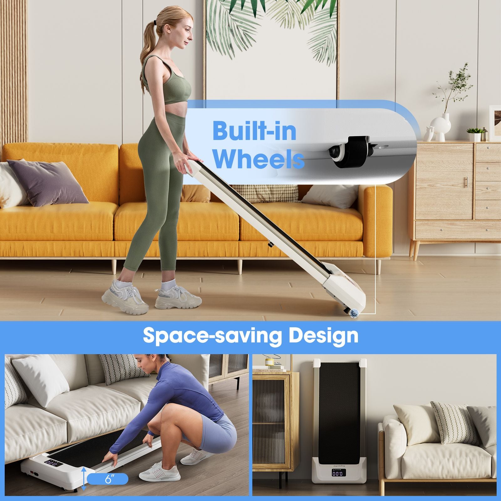 2.25 HP Walking Pad with LED Display and Remote Control