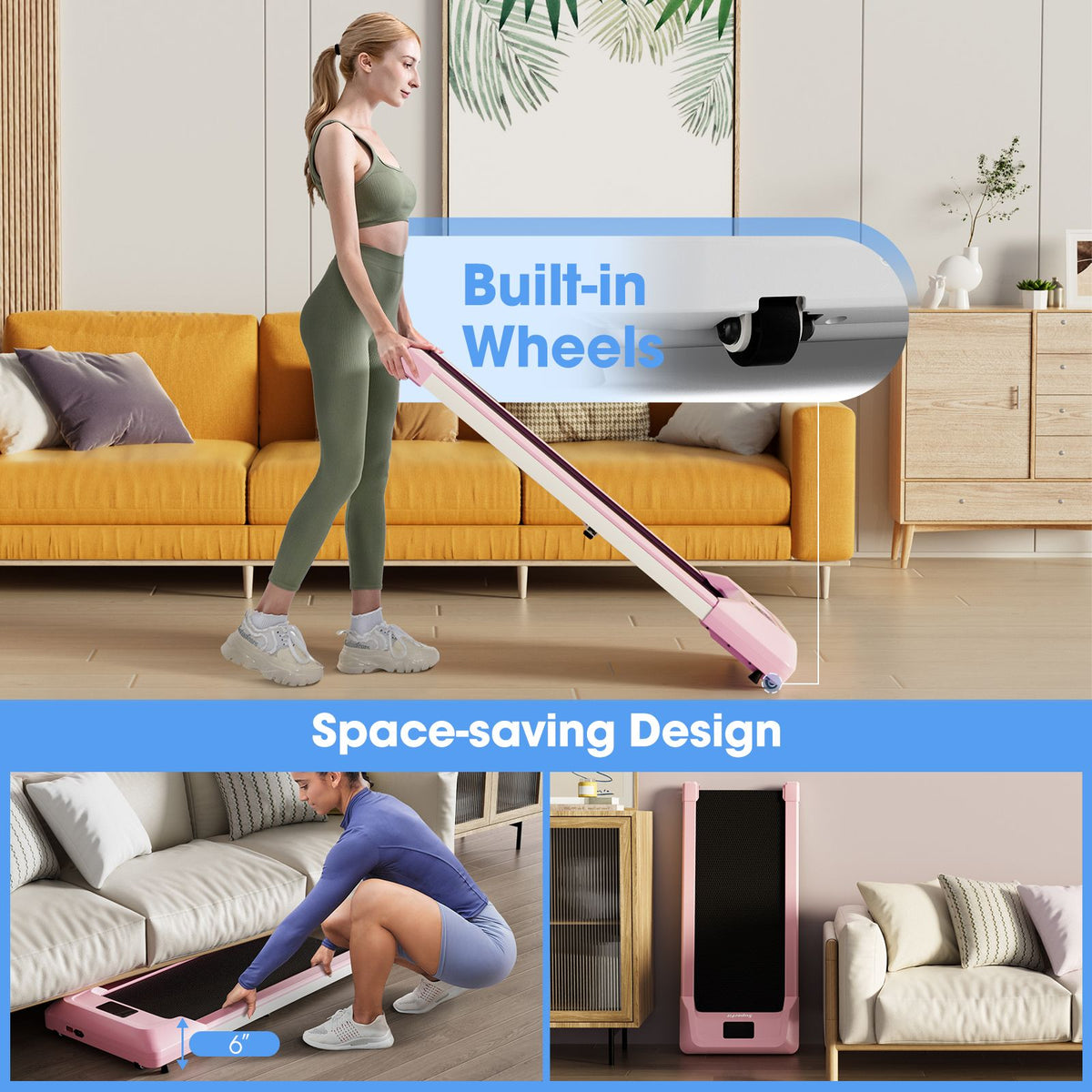 2.25 HP Walking Pad with LED Display and Remote Control