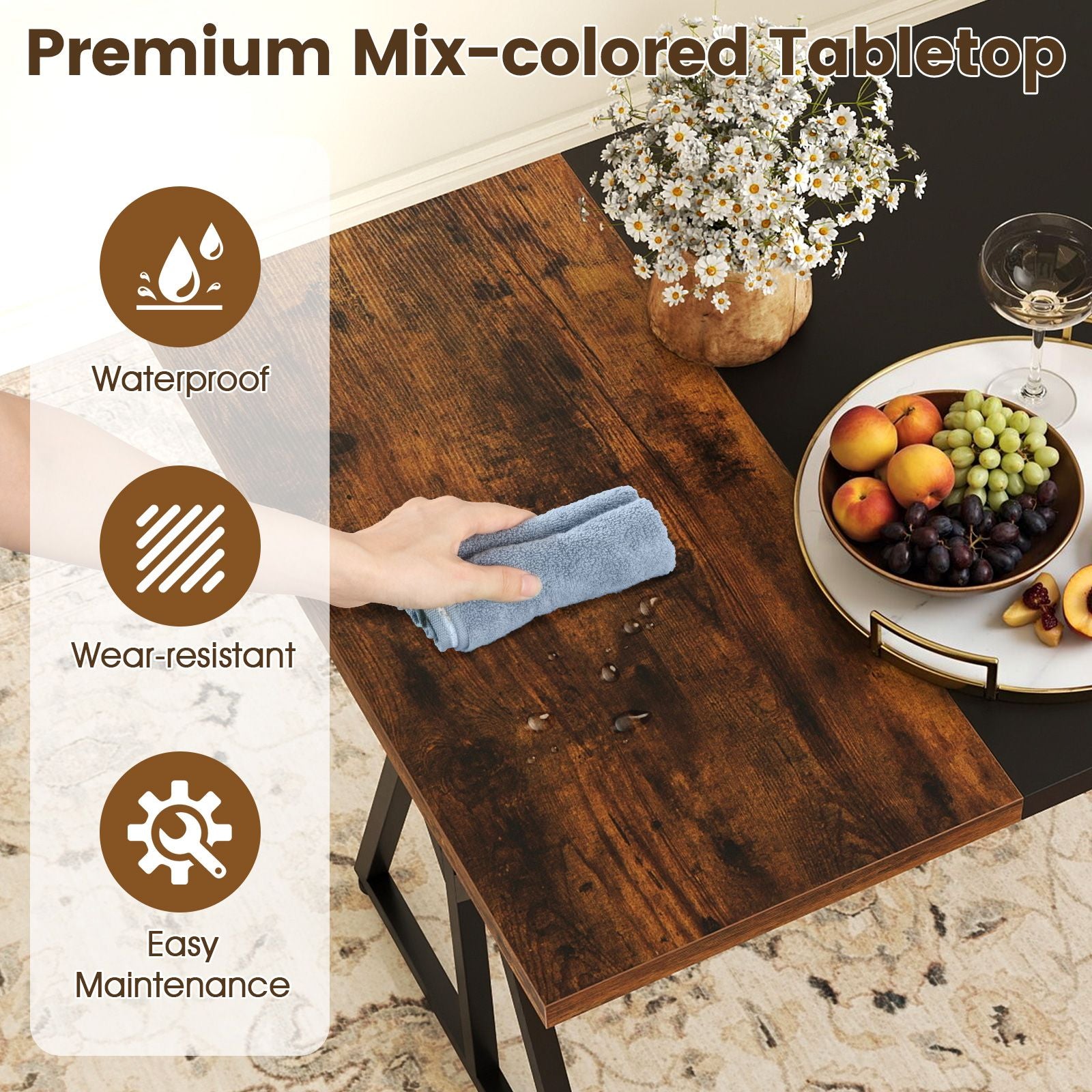 5-Piece Dining Room Set Industrial Rectangular Kitchen Table with 2 Benches and 2 Stools
